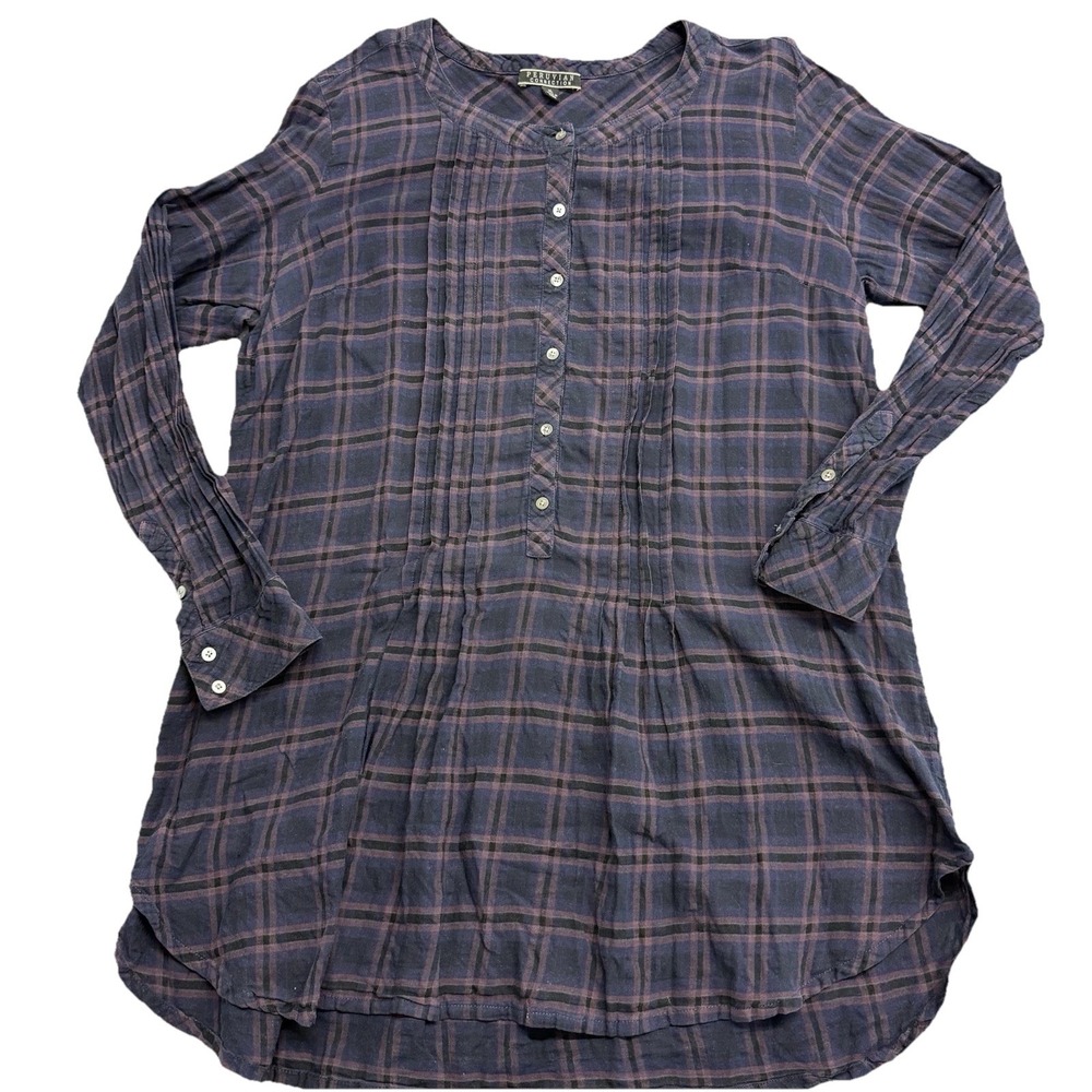 Peruvian Connection Button Down Artists Tunic XL Purple Plaid